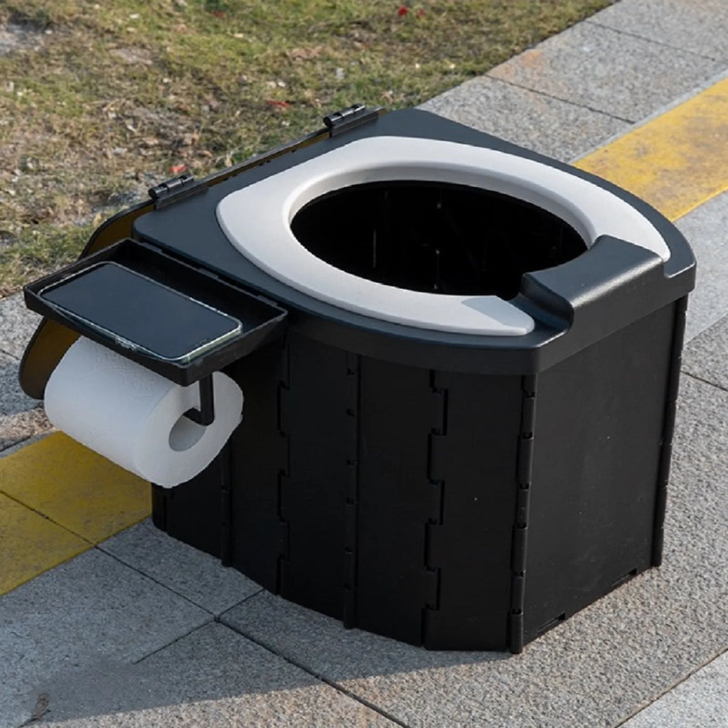 Inodoro Plegable Portátil para Exterior con Tapa de PU