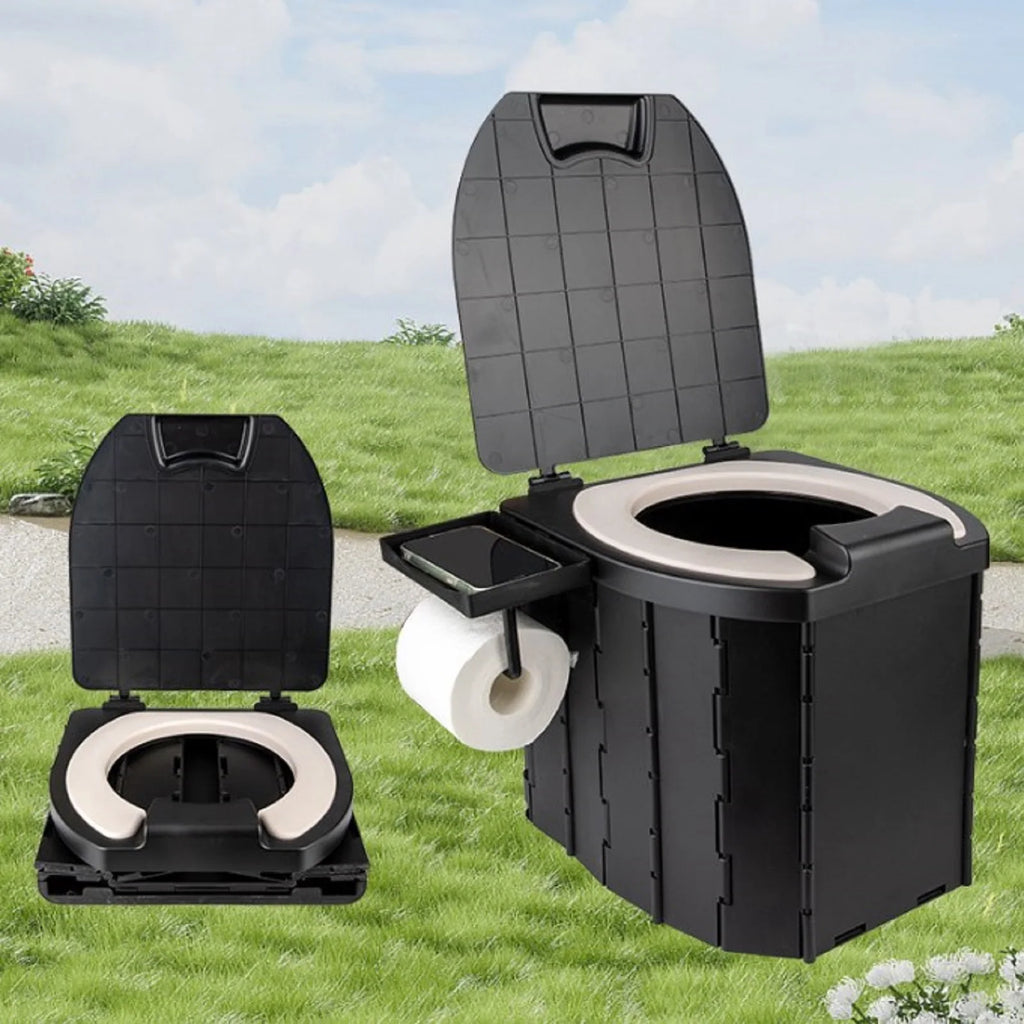 Inodoro Plegable Portátil para Exterior con Tapa de PU
