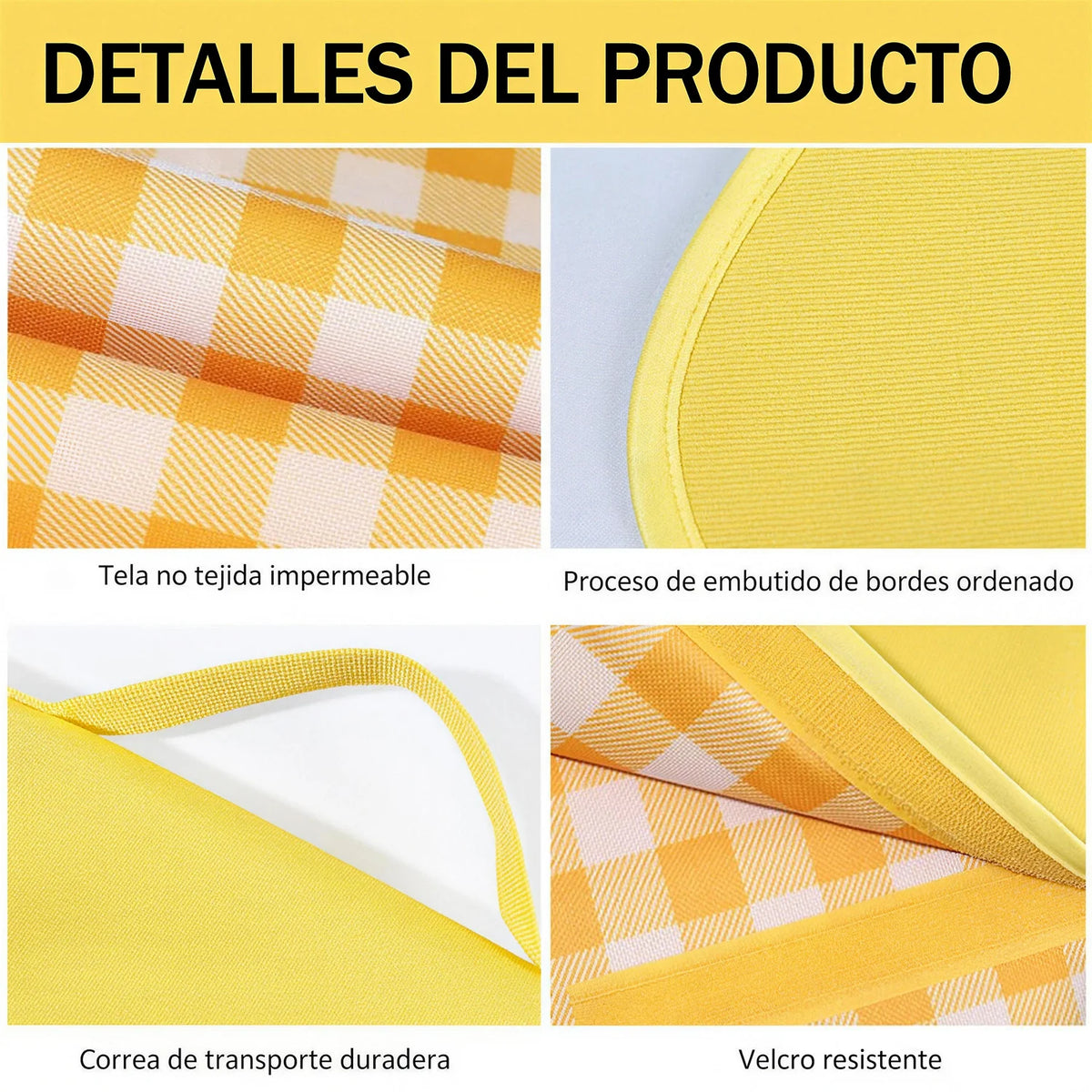 Manta de Picnic y Playa Impermeable Plegable Aislante para Exterior - 3 Tamaños Clásico Diseño a Cuadros Colores Aleatorios Rojo Verde Amarillo