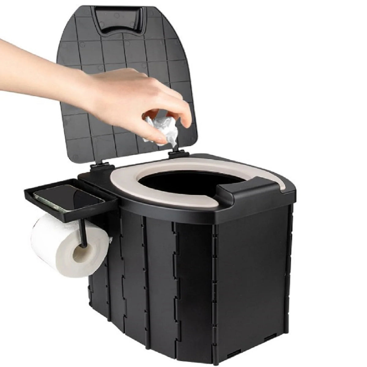 Inodoro Plegable Portátil para Exterior con Tapa de PU