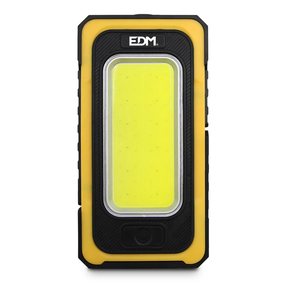 Linterna LED Solar EDM 36126 - Powerbank recargable con carga USB y solar, 10W, 750lm, 3 niveles de brillo, base magnética, ideal para camping y emergencias
