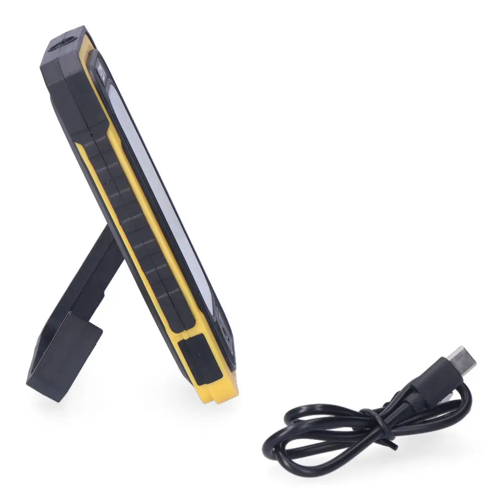 Linterna LED Solar EDM 36126 - Powerbank recargable con carga USB y solar, 10W, 750lm, 3 niveles de brillo, base magnética, ideal para camping y emergencias