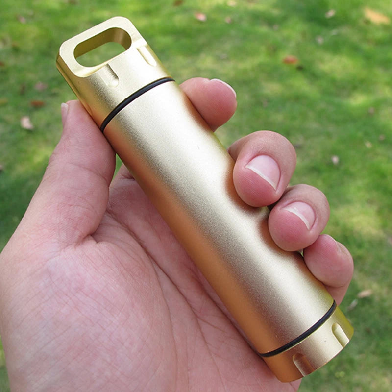 Cápsula Estanca Portátil de Aluminio para Supervivencia Outdoor - Contenedor Multifuncional y Resistente al Agua