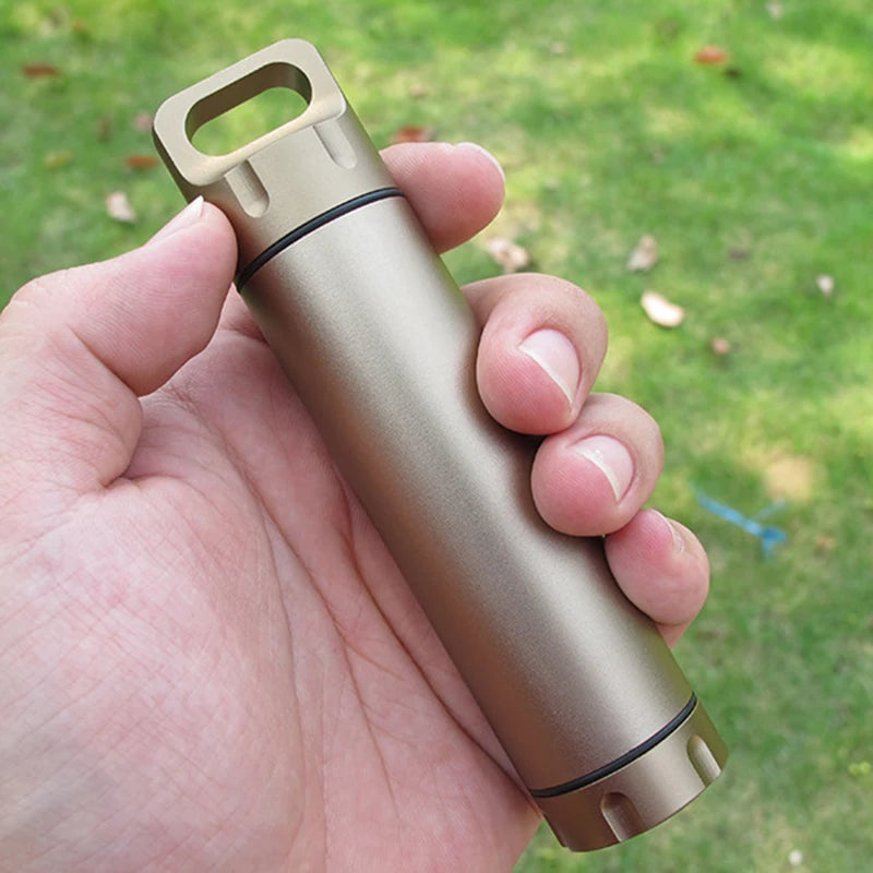 Cápsula Estanca Portátil de Aluminio para Supervivencia Outdoor - Contenedor Multifuncional y Resistente al Agua