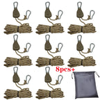 Set de 8 Cuerdas de 4m para Camping con Tensor Ajustable y Hebillas Fijas