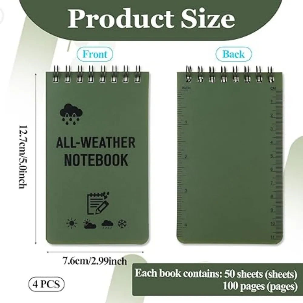 Bloc de notas táctico impermeable de bolsillo con páginas rayadas - Mini libreta para exteriores, hogar y oficina