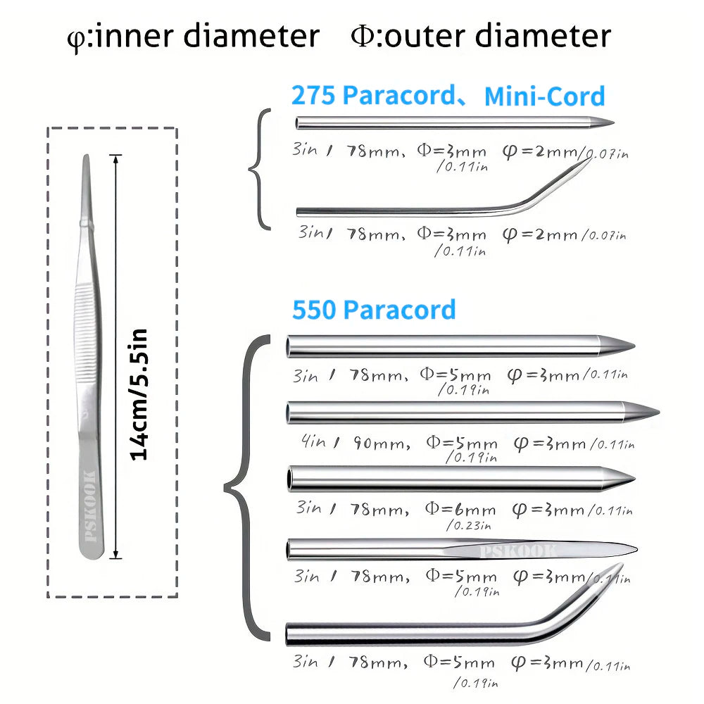 Juego de Agujas Marlinspike de Acero Inoxidable para Paracord en Diferentes Tamaños – Herramientas de Nudos y Costura DIY