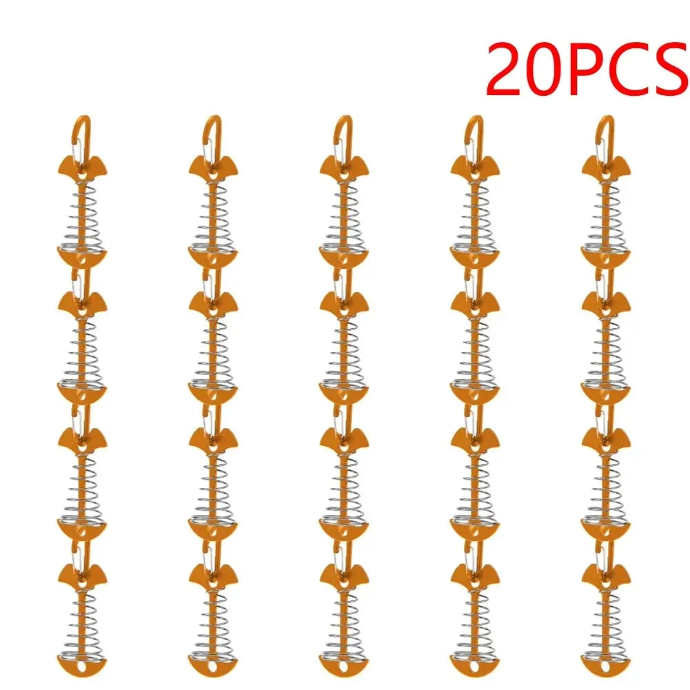 Anclajes de Cubierta para Tienda de Campaña, 10-30 uds, tipo Fishbone, con Muelle y Resorte de Aluminio Antiviento
