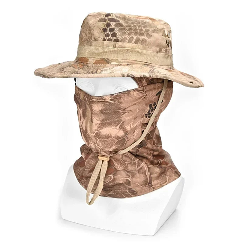 Set de Gorro Camuflado Táctico con Protección Solar para Outdoor, Senderismo y Pesca – UV, Ajustable