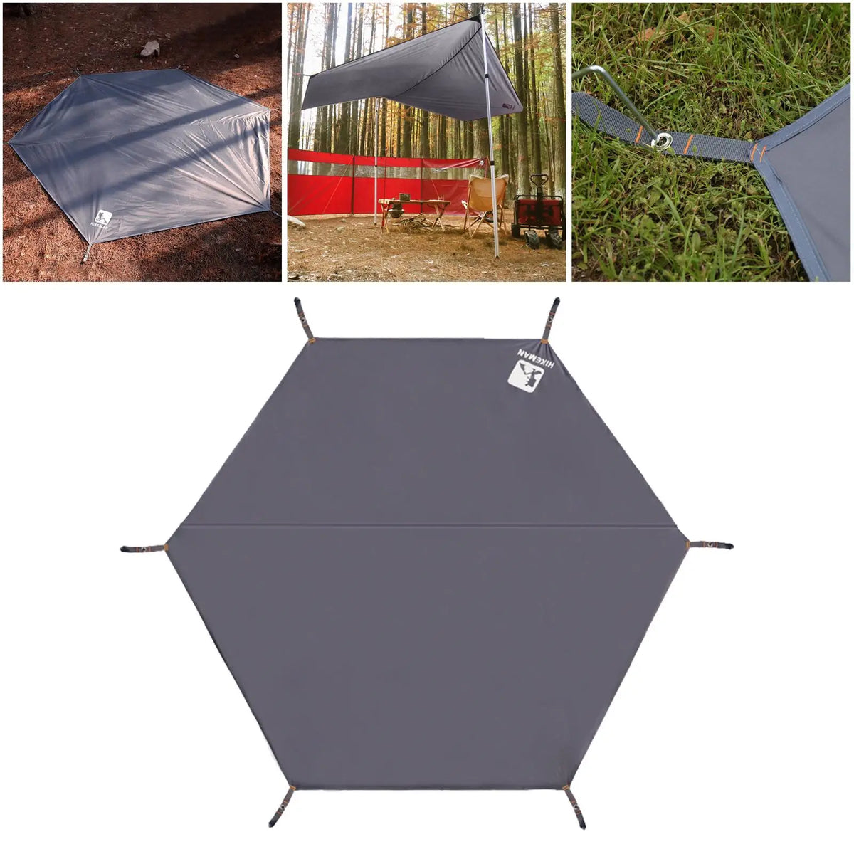 Toldo Impermeable Hexagonal para Hamaca, Suelo y Refugio de Camping, Alfombra de Picnic Playa (Gris)
