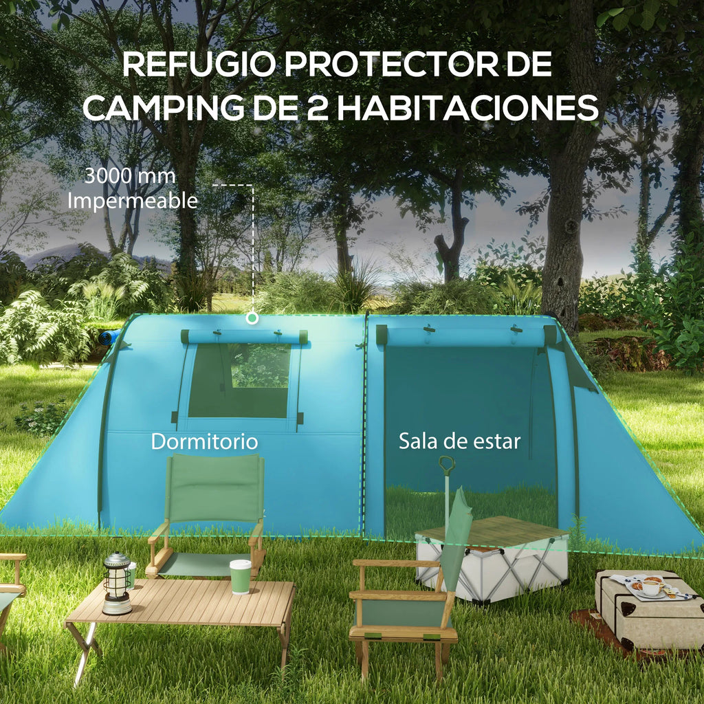 Tienda de campaña para 3 personas con ventanas, gancho, impermeable 3000mm y bolsa de transporte, 470x220x150 cm, azul cielo