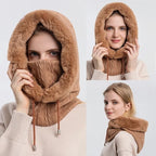 Gorro de Invierno con Máscara y Capucha para Mujer, Tejido de Cachemira, Calidez para Cuello, Esquí y Outdoor, Antiviento, Forro de Felpa, Estilo Ruso
