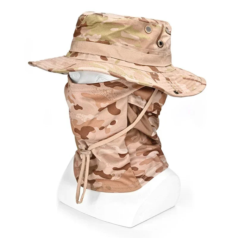 Set de Gorro Camuflado Táctico con Protección Solar para Outdoor, Senderismo y Pesca – UV, Ajustable