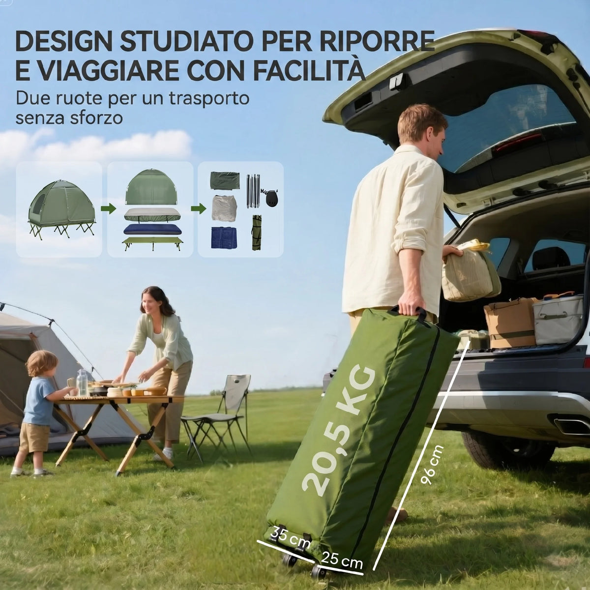 Cama Doble Plegable Outsunny con Colchón Inflable y Tienda para Camping