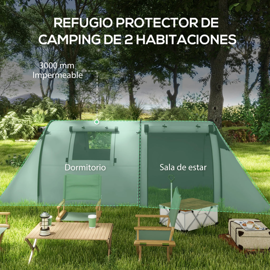 Tienda de campaña para 3 personas con ventanas, gancho y bolsa de transporte impermeable 3000mm 470x220x150 cm verde