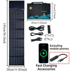 Cargador Solar Impermeable 50W 90W Plegable y Portátil con Salidas USB y DC para Exteriores Emergencias Camping Senderismo