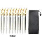 Set de 10 Estacas Ultraligeras de Aleación de Aluminio 18cm para Camping con Bolsa de Almacenamiento y Cuerda