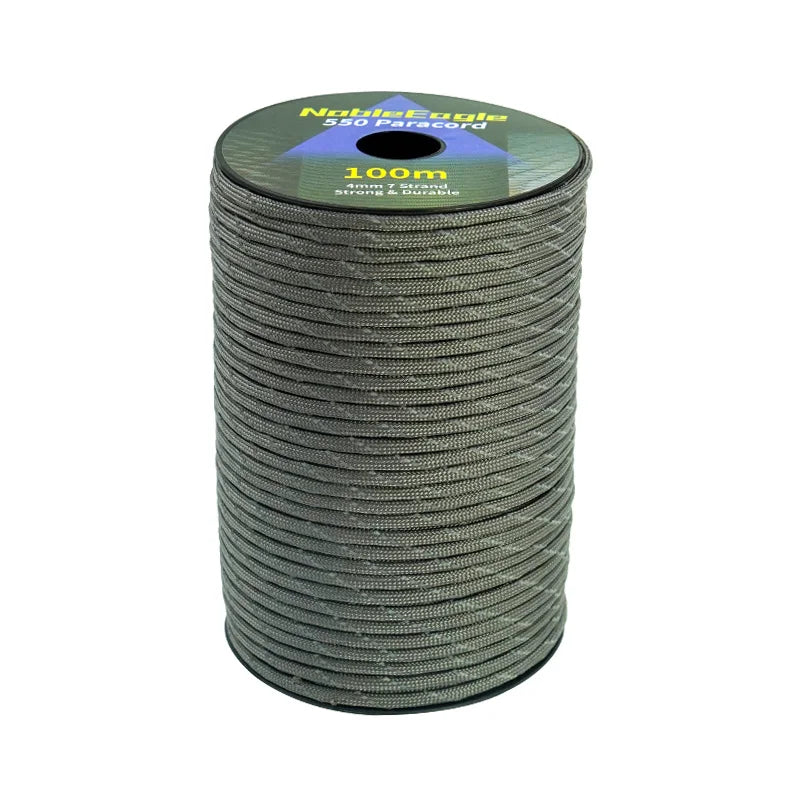 Cuerda Paracord Reflectante Militar 7 Hilos 4mm 550 Lbs para Camping, Tienda y Pulseras DIY