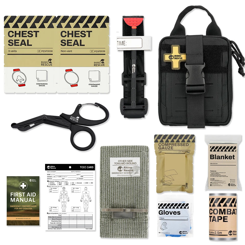 Kit de Primeros Auxilios Rhino Rescue EDC Pouch - Bolsa Táctica de Supervivencia y Trauma Molle para Camping y Senderismo