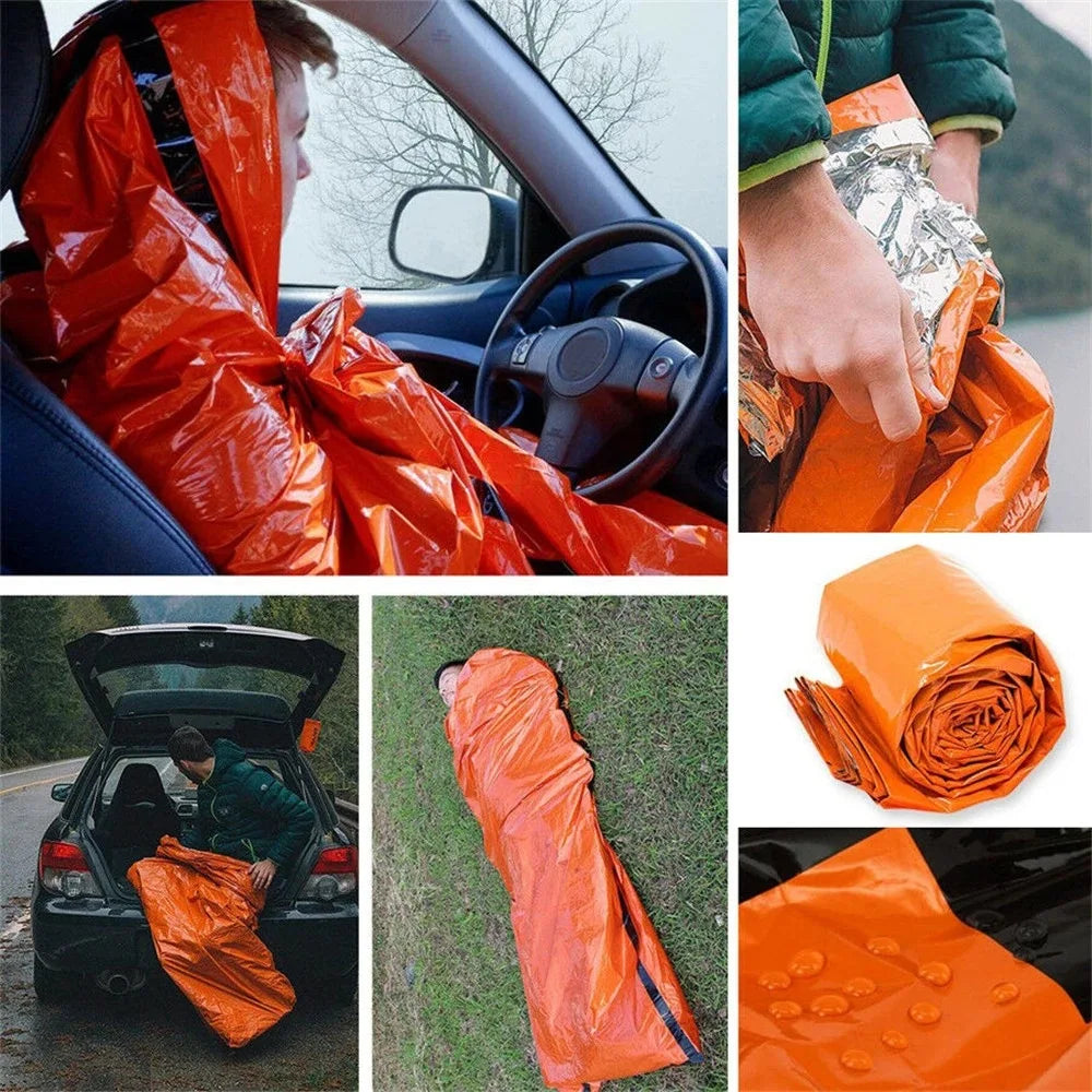 Saco de Dormir de Emergencia Impermeable Portátil para Supervivencia Exterior – Bolsa Térmica de Socorro Mylar