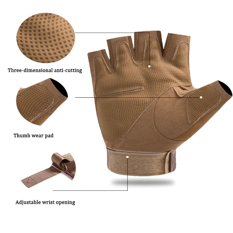 Guantes Tácticos Outdoor Sin Dedos para Hombre y Mujer, Antideslizantes y Protectores