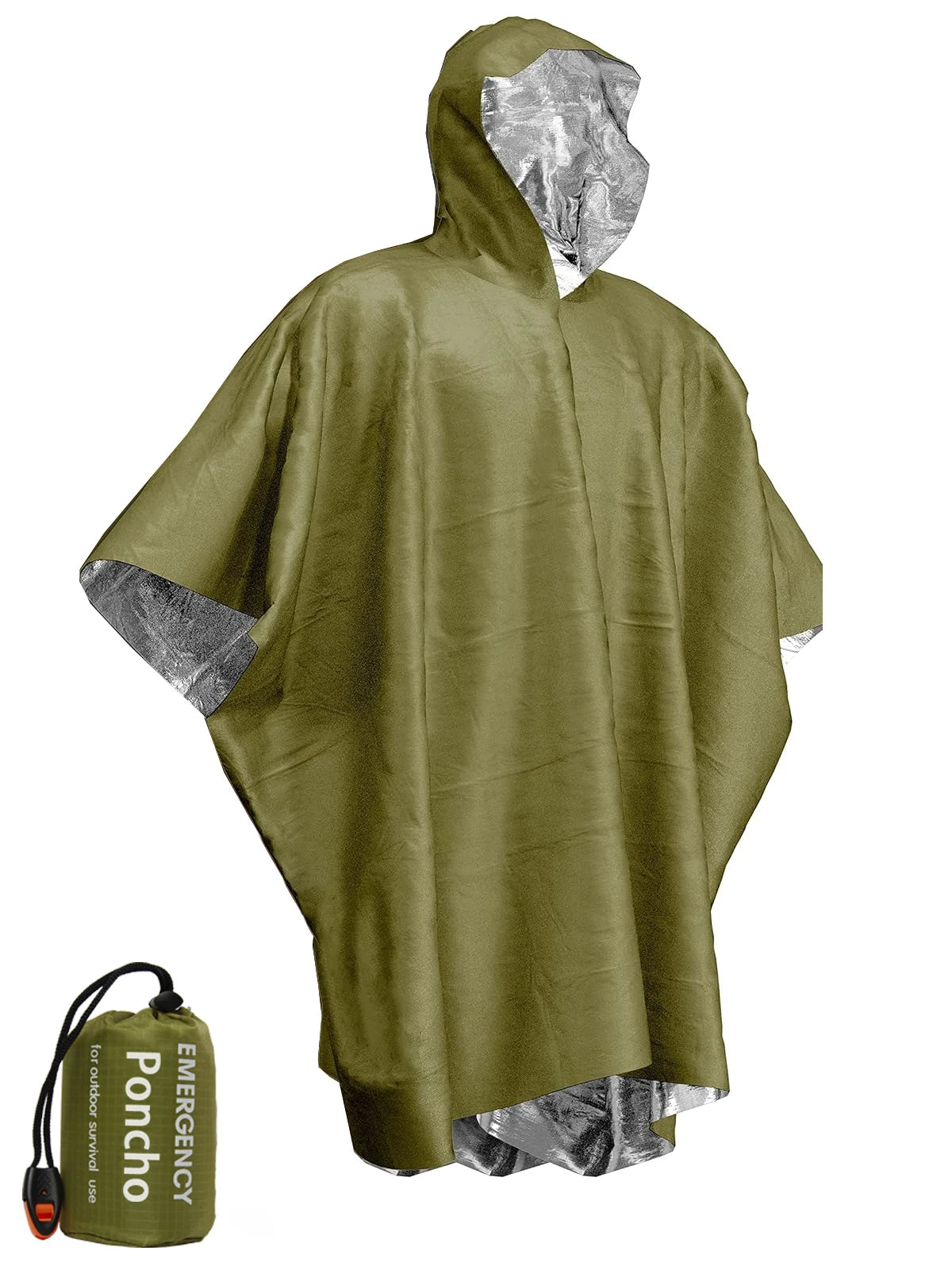 Poncho Impermeable de Emergencia con Película de Aluminio – Manta Térmica Desechable para Supervivencia y Camping