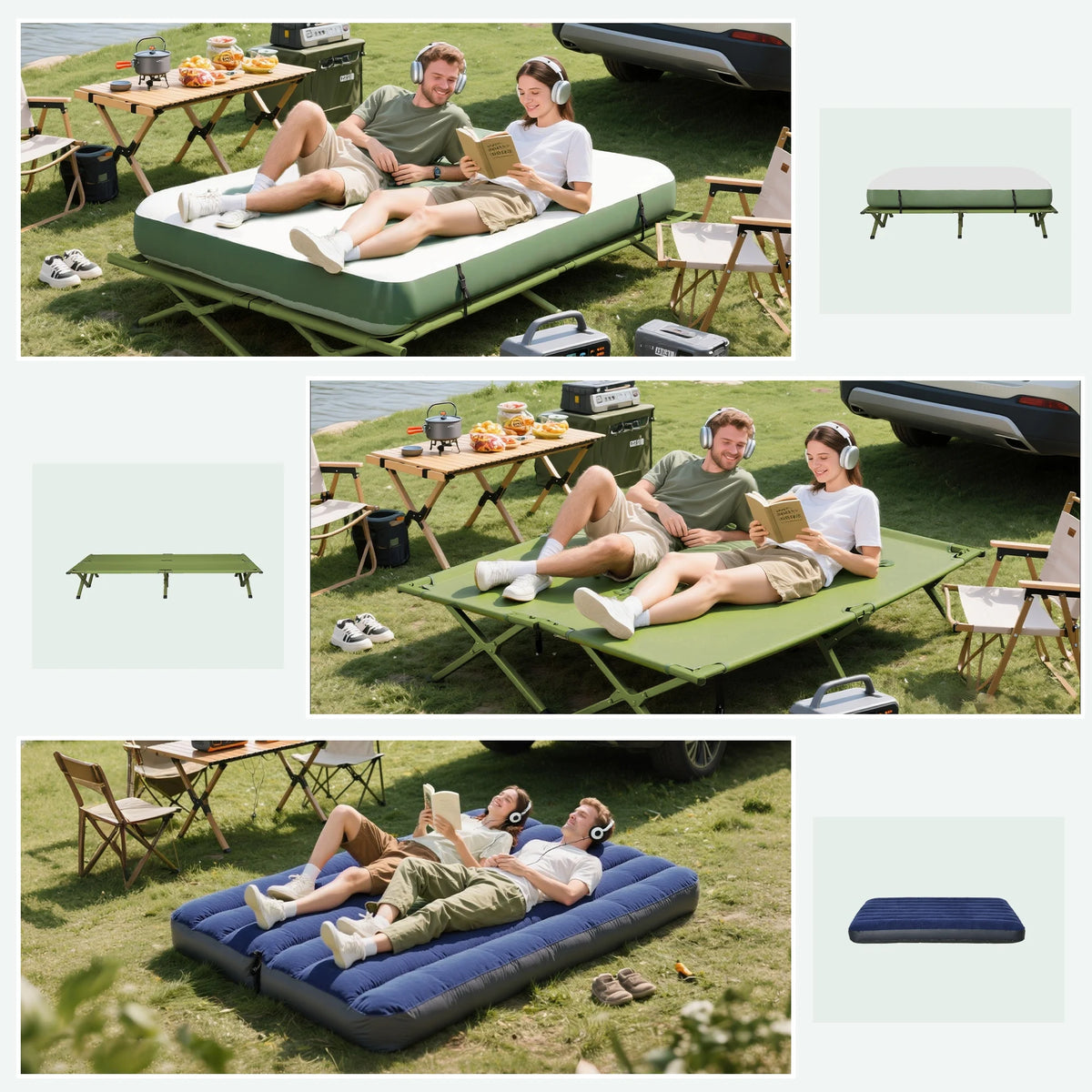 Cama Doble Plegable Outsunny con Colchón Inflable y Tienda para Camping