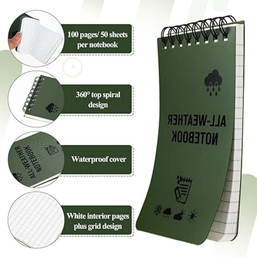 Bloc de notas táctico impermeable de bolsillo con páginas rayadas - Mini libreta para exteriores, hogar y oficina