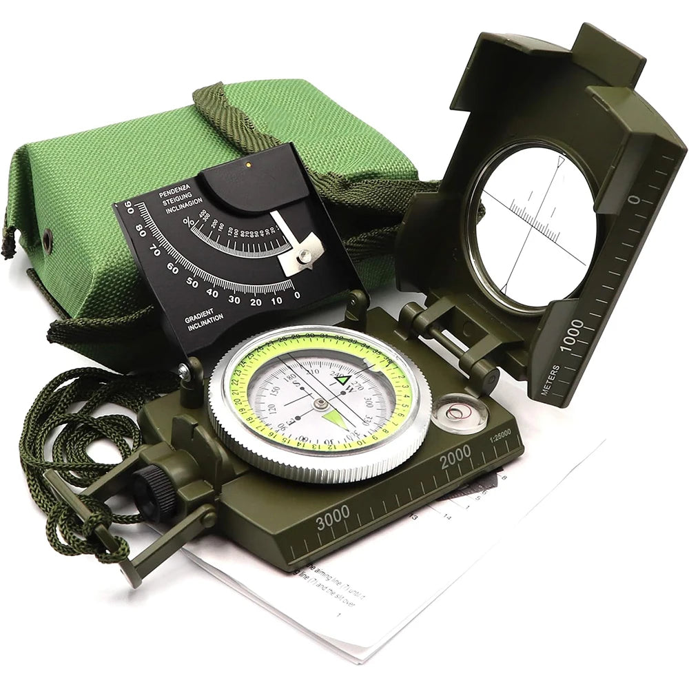 Brújula Militar de Alta Precisión Multifuncional para Exterior, Resistente al Agua, Metálica y Fluorescente