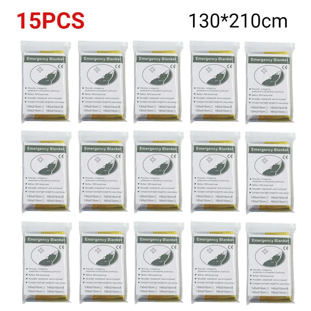 Manta de Supervivencia de Emergencia Exterior 5-30 Unid Oro-Plata Impermeable 130x210cm