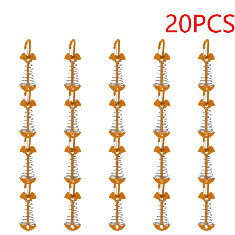 Anclajes de Cubierta para Tienda de Campaña, 10-30 uds, tipo Fishbone, con Muelle y Resorte de Aluminio Antiviento