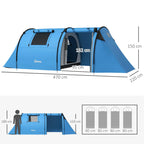 Tienda de campaña para 3 personas con ventanas, gancho, impermeable 3000mm y bolsa de transporte, 470x220x150 cm, azul cielo