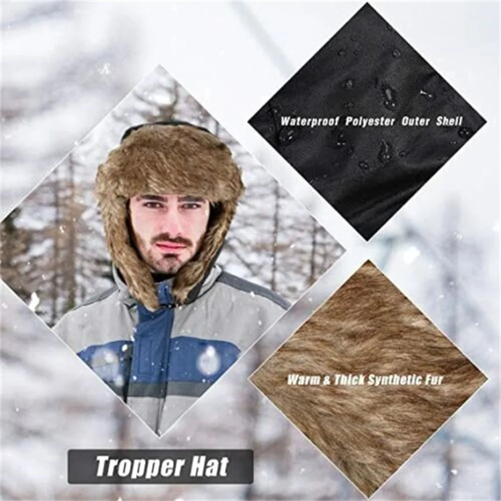 Gorro Ruso de Invierno Hombre con Orejeras Impermeable para Esquí y Frío Extremo