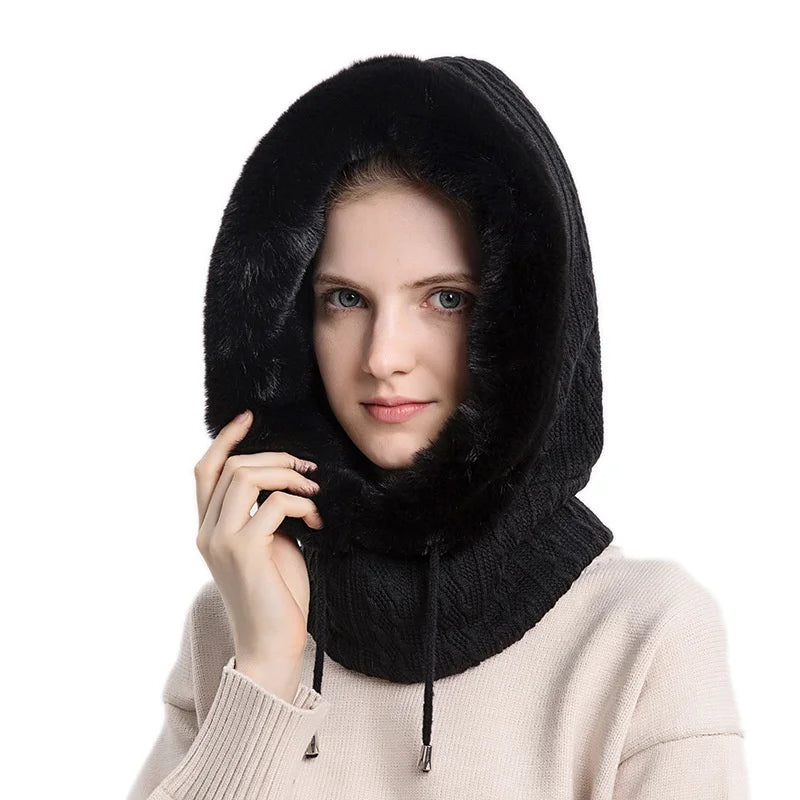 Gorro de Invierno con Máscara y Capucha para Mujer, Tejido de Cachemira, Calidez para Cuello, Esquí y Outdoor, Antiviento, Forro de Felpa, Estilo Ruso