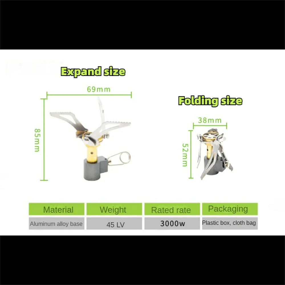 Hornillo de gas portátil para camping plegable, mini estufa de supervivencia para picnic y excursiones
