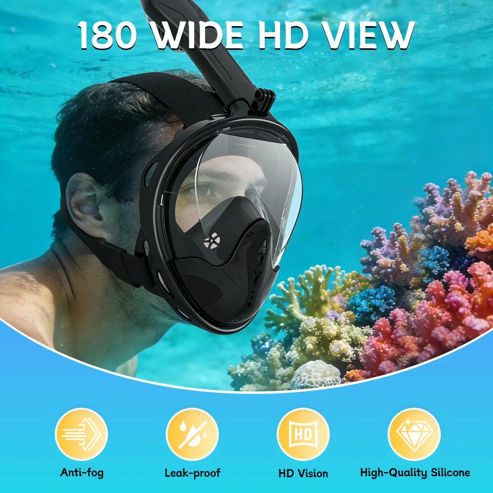 Máscara de Snorkel Integral para Adultos Antivaho Antifugas Visión Panorámica 180° Máscara de Buceo Ligera Equipo de Snorkel