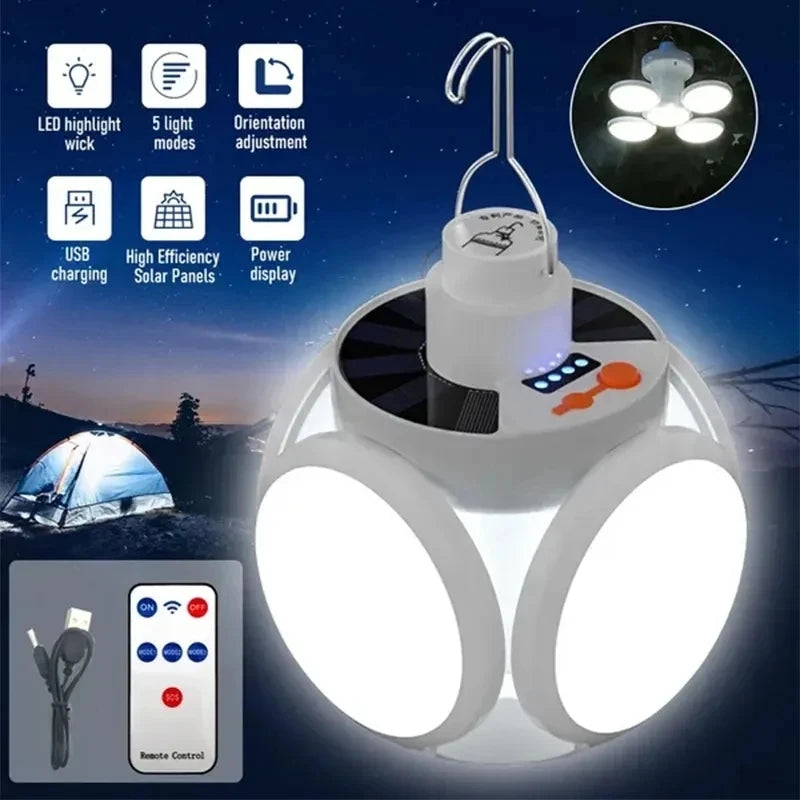 Lámpara Solar de Fútbol Recargable Linterna Plegable LED Portátil para Camping con Control Remoto