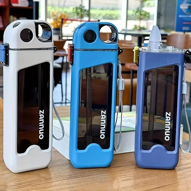 Botella de Agua Plástica 350ml Antiderrames con Tapa Bloqueable y Medidor para Deportes y Viajes al Aire Libre