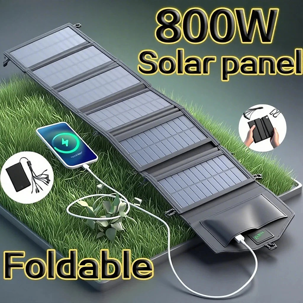 Panel Solar Portátil 800W de Alta Potencia 6 Pliegues Cargador Rápido USB 5V DC 20Wh