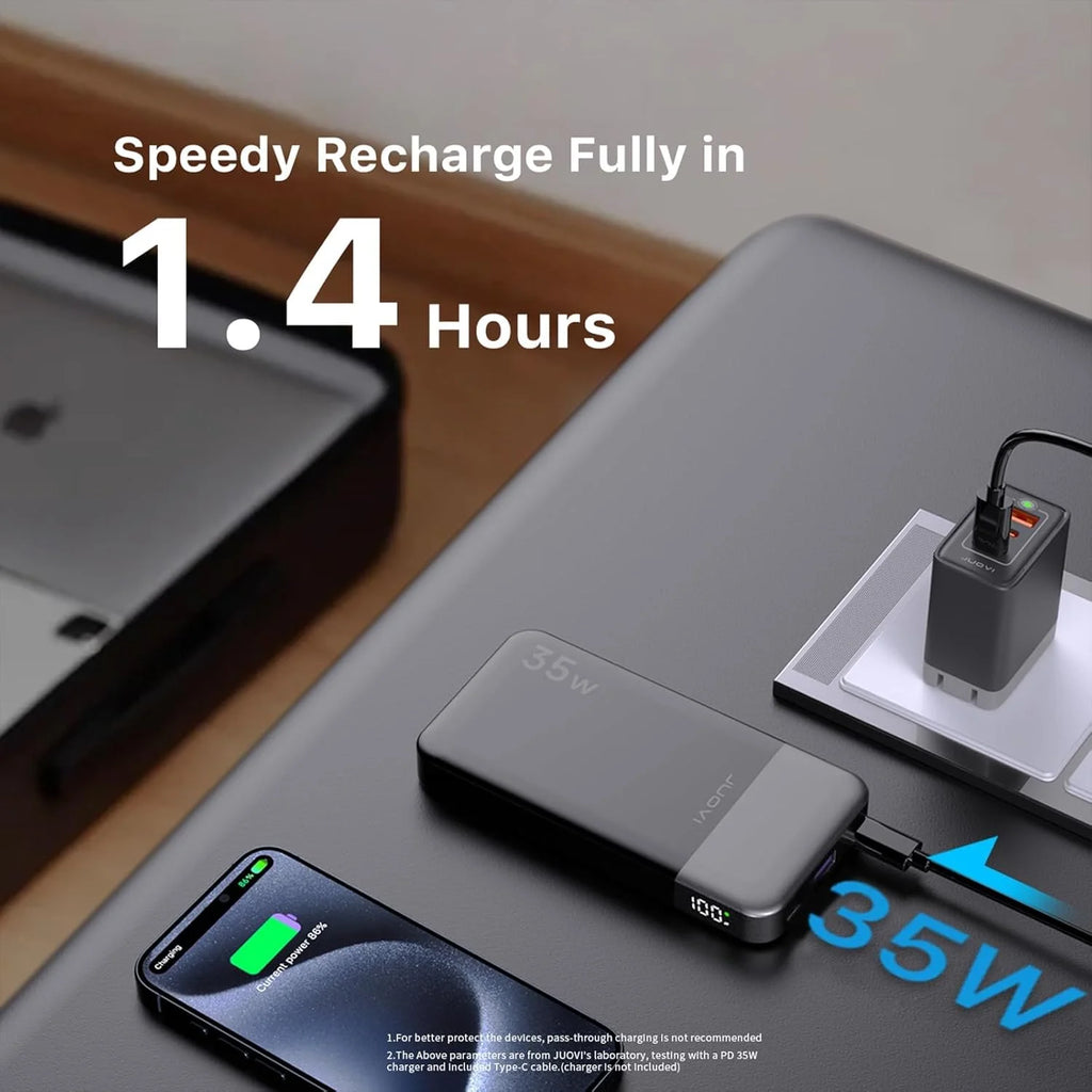JUOVI Power Bank Portátil 10000mAh 35W Carga Súper Rápida Mini Batería Externa para Celulares