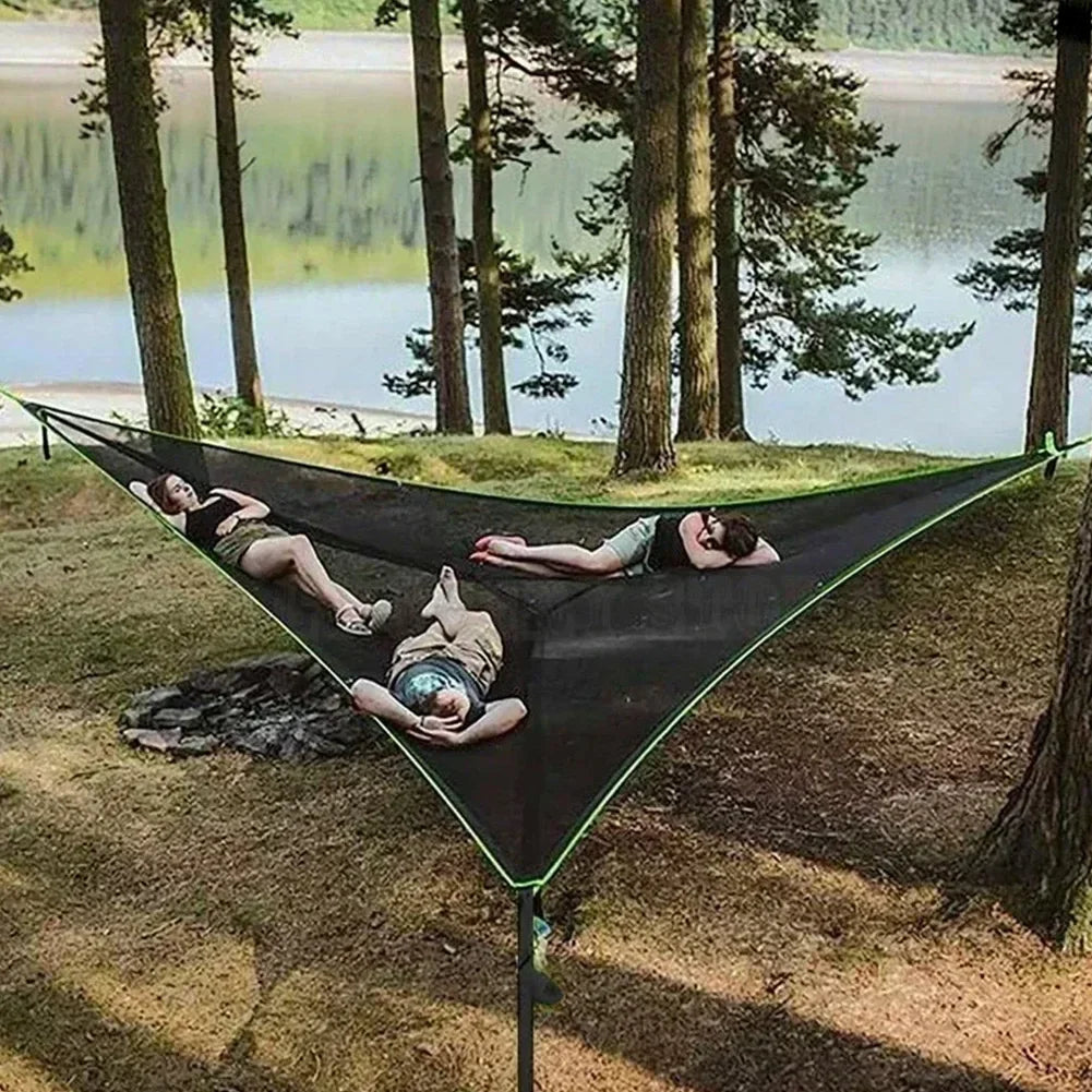 Hamaca Triangular para Varias Personas de Exterior, Plegable, de Malla Resistente para Camping, Viajes y Jardín