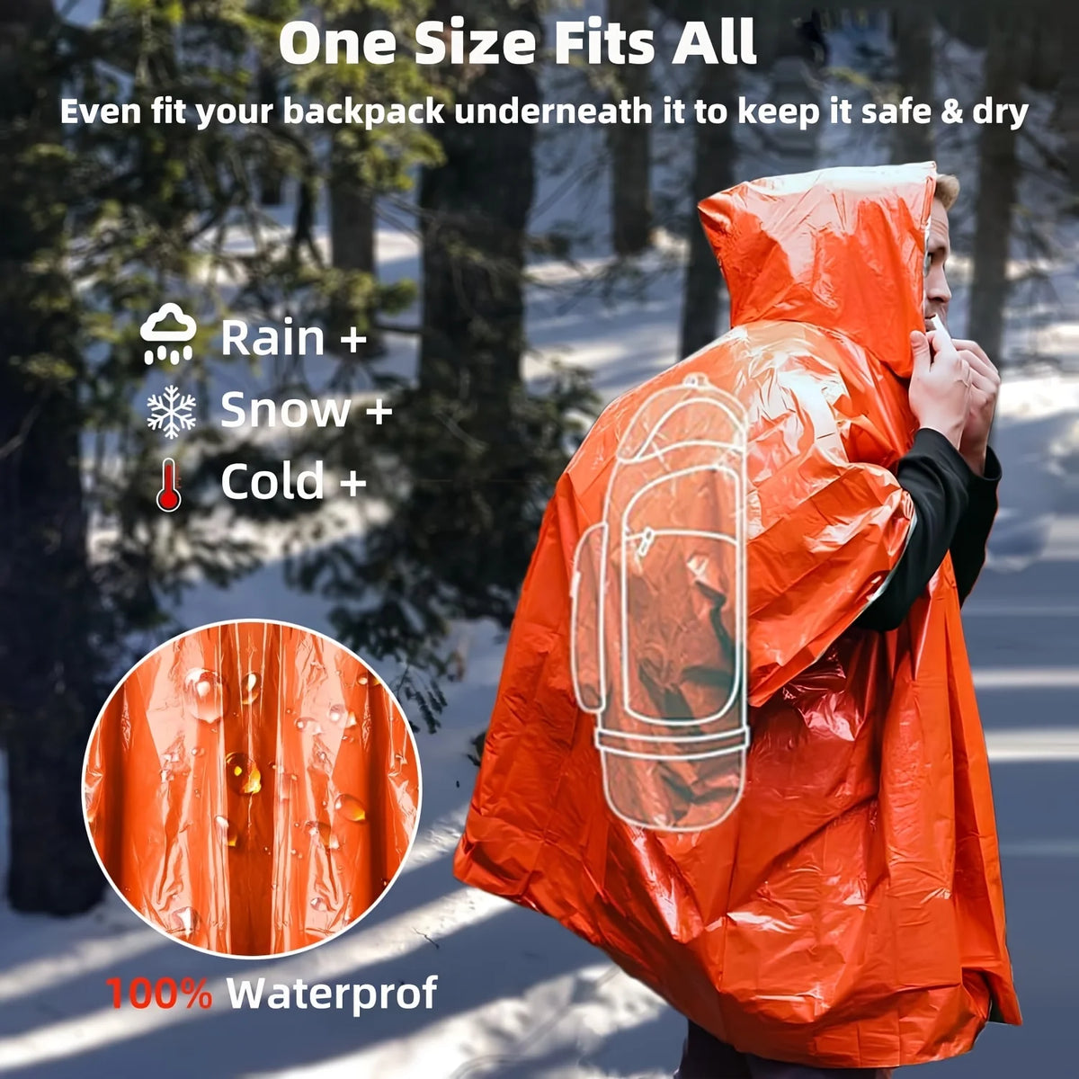 Poncho de Emergencia Desechable con Película de Aluminio