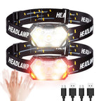 Linterna Frontal 9 LED Recargable USB con Sensor de Movimiento para Camping, Pesca y Trabajo al Aire Libre