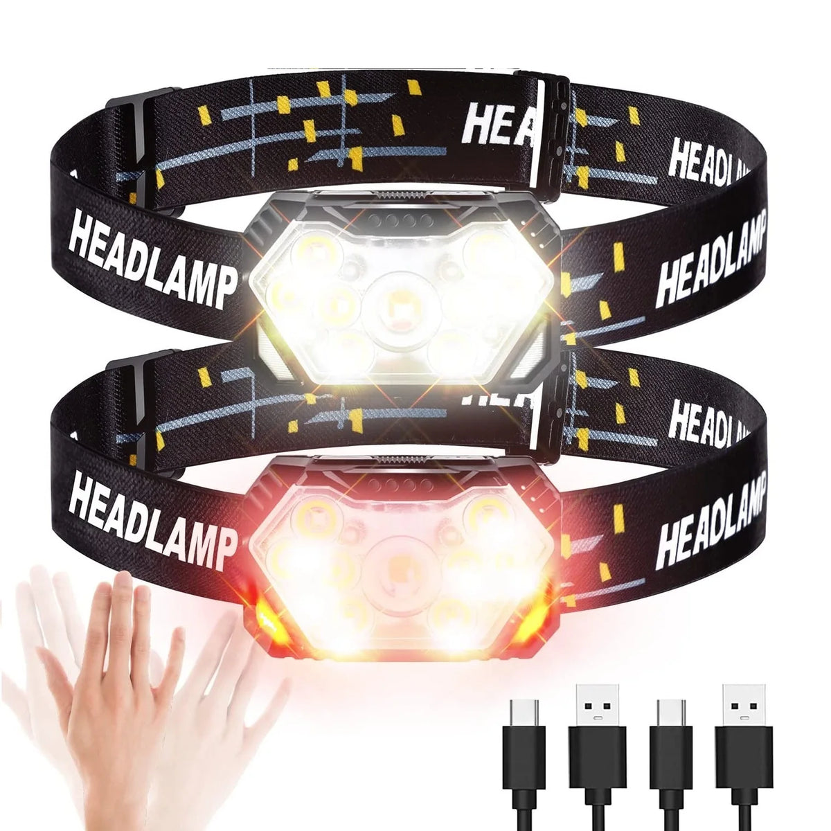 Linterna Frontal 9 LED Recargable USB con Sensor de Movimiento para Camping, Pesca y Trabajo al Aire Libre