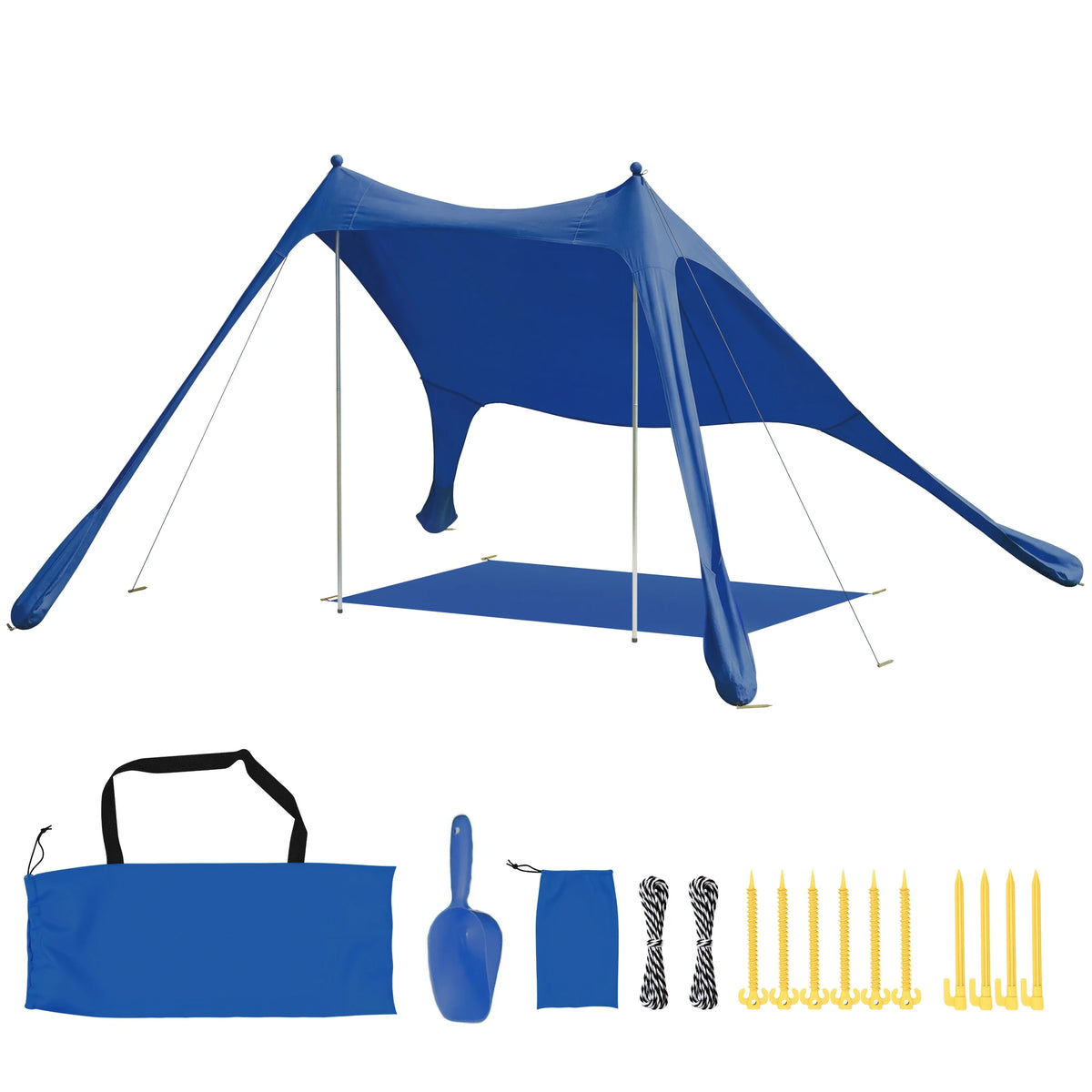 Alfombra de Playa Plegable UPF50+ con Patas de Aluminio y Bolsa Azul