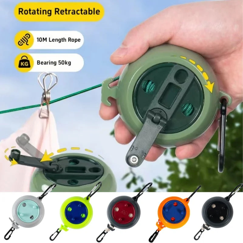 Cuerda para Tender Ropa Retráctil 10M Exterior Viaje Portátil Antiviento para Camping y Hogar