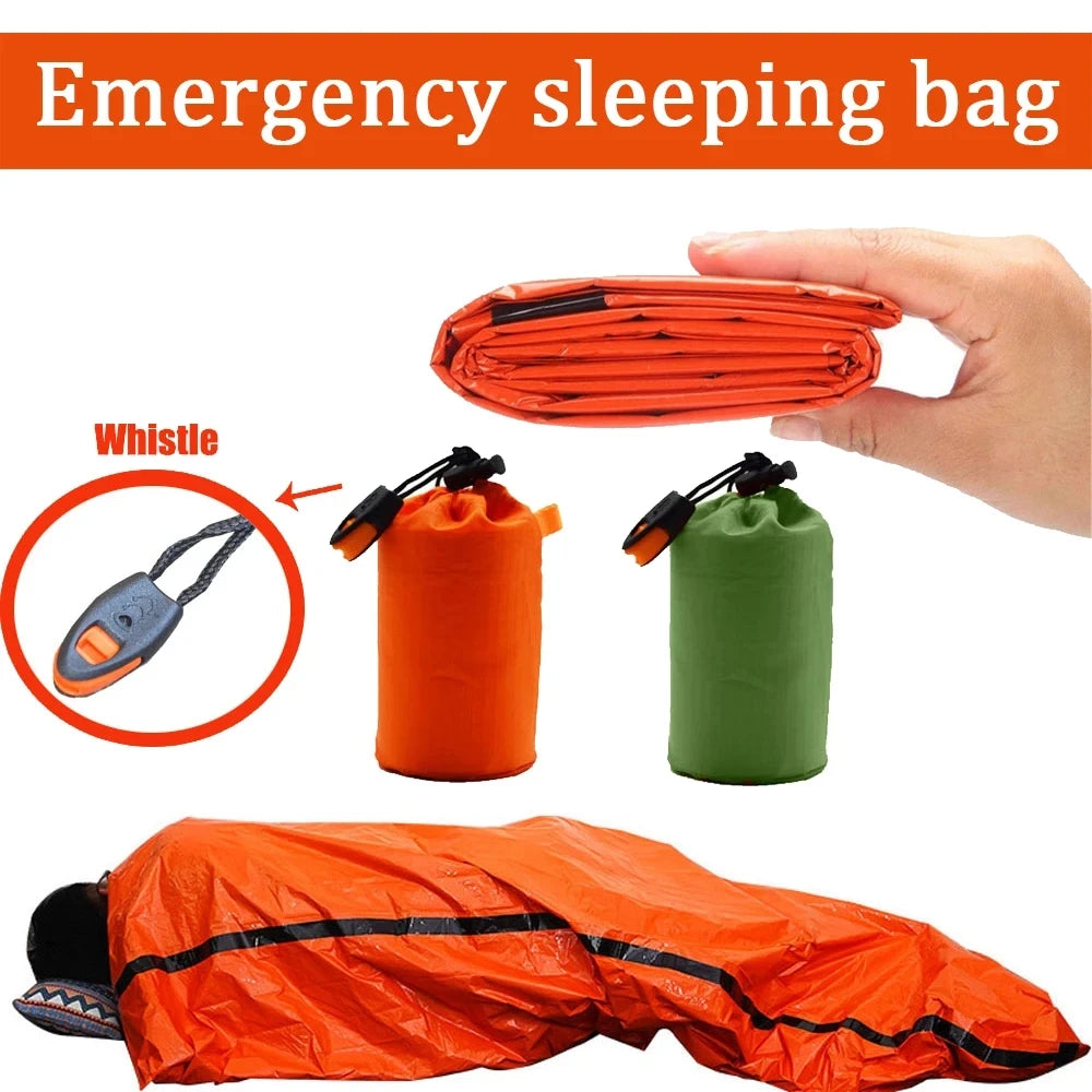 Saco de Dormir de Emergencia Impermeable Portátil para Supervivencia – Equipo Térmico de Camping y Rescate con Manta de Mylar