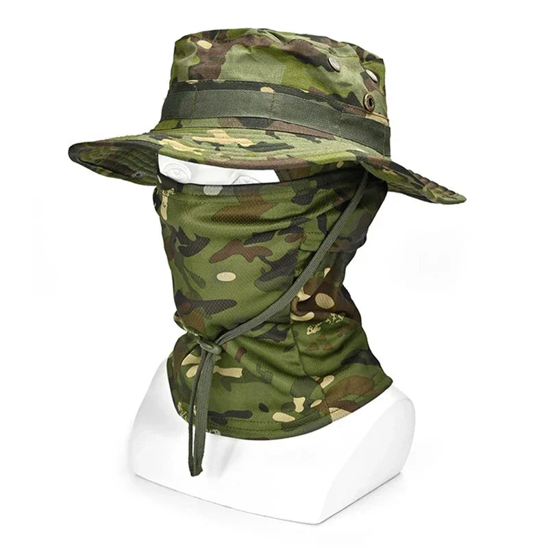 Set de Gorro Camuflado Táctico con Protección Solar para Outdoor, Senderismo y Pesca – UV, Ajustable