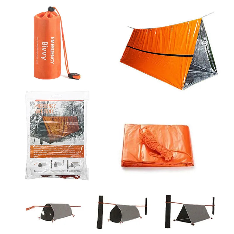 Kit de Refugio de Emergencia para 2 Personas – Tienda Bivy y Saco de Dormir Térmico Reutilizable Impermeable