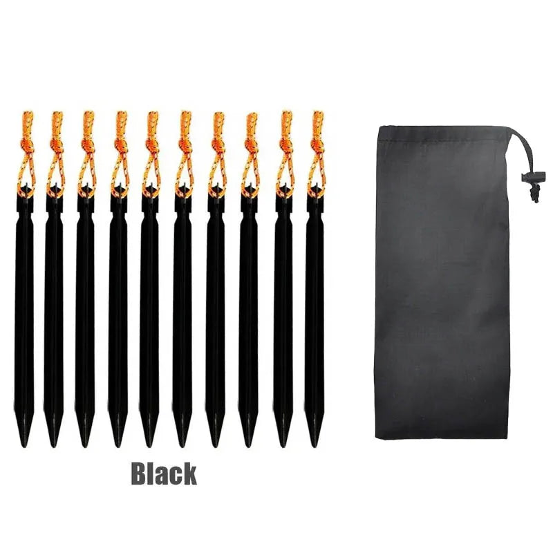 Set de 10 Estacas Ultraligeras de Aleación de Aluminio 18cm para Camping con Bolsa de Almacenamiento y Cuerda